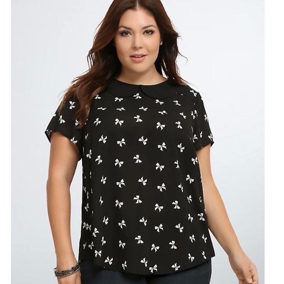torrid Tops - Torrid Bow Print Peter Pan Collar Georgette Blouse